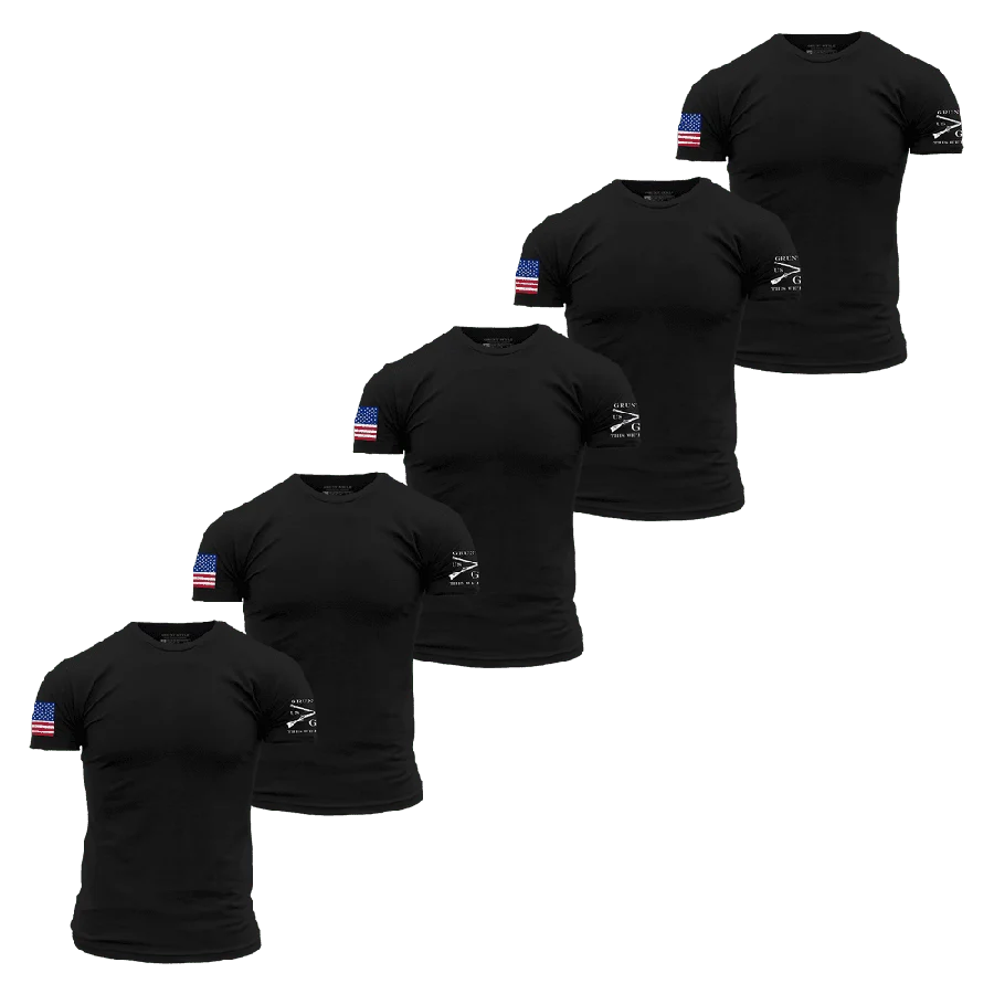 USA Flag Basic T-Shirts - Black - 5 Pack