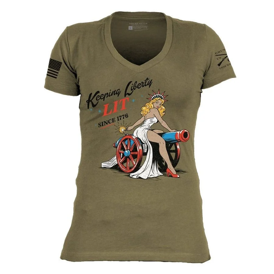 Women's Keeping Liberty Lit V-Neck - Military Green