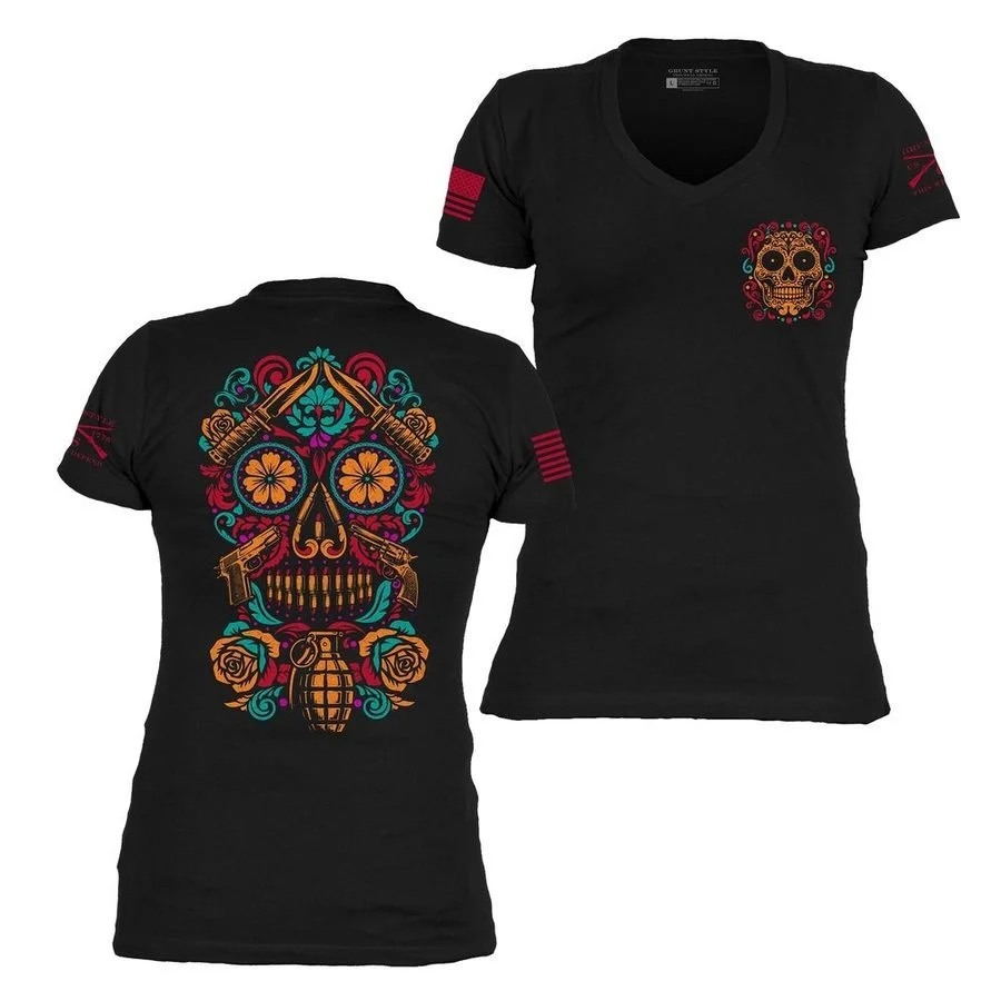 Women's Warrior Calavera V-Neck - Black